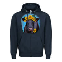 Navy black angus with sunflower Zipper Hoodie - RanaPortraitStore