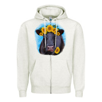 Oatmeal Heather black angus with sunflower Zipper Hoodie - RanaPortraitStore