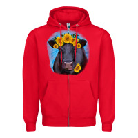 Red black angus with sunflower Zipper Hoodie - RanaPortraitStore