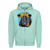 Black Angus With Sunflower Zipper Hoodie | Teevron