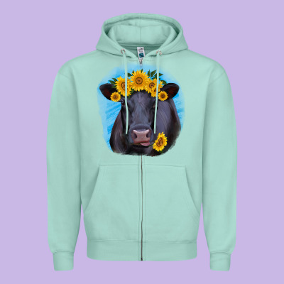 Black Angus With Sunflower Zipper Hoodie Designed By Ranaportraitstore