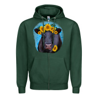 Sports Green black angus with sunflower Zipper Hoodie - RanaPortraitStore