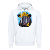 White black angus with sunflower Zipper Hoodie - RanaPortraitStore