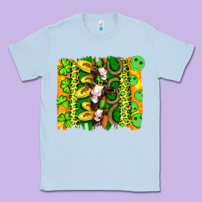 St Patricks Cow And Coin Wıth Clovers And Leopard Brushstrokes Classic Tee Designed By Artiststas