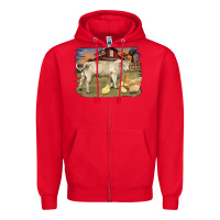 Red charolaris bull and chicken in barnyard Zipper Hoodie - RanaPortraitStore