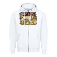 White charolaris bull and chicken in barnyard Zipper Hoodie - RanaPortraitStore