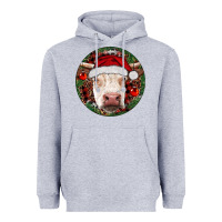 Heather Grey Hereford Cow Christmas Heavyweight Hoodie - RanaPortraitStore