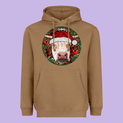 Hereford Cow Christmas Heavyweight Hoodie Designed By Ranaportraitstore