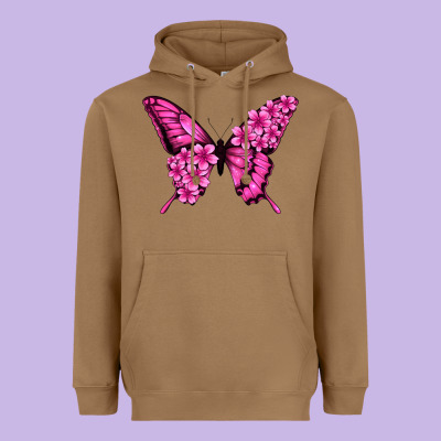 Floral Pink Butterfly Heavyweight Hoodie Designed By Jasminsmagicworld