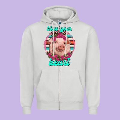 Bless Your Heart Pig Zipper Hoodie Designed By Ranaportraitstore