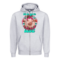 Heather Grey bless your heart pig Zipper Hoodie - RanaPortraitStore