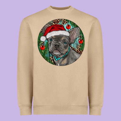 Frenchie Christmas Heavyweight Sweatshirt Designed By Ranaportraitstore