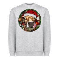 Heather Grey Hereford Cow Christmas Heavyweight Sweatshirt - RanaPortraitStore