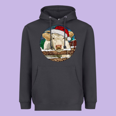 Charolais Cow Christmas Heavyweight Hoodie Designed By Ranaportraitstore