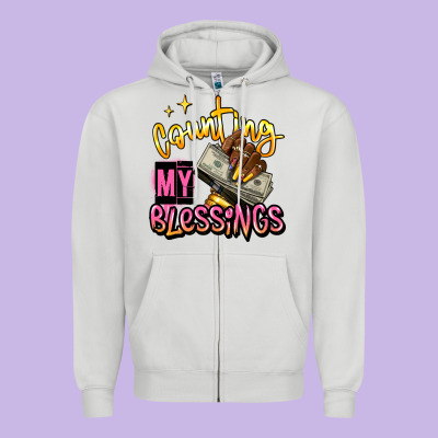Counting My Blessings Afro Hands Zipper Hoodie Designed By Ranaportraitstore