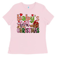 Bubblegum Pink baby's first christmas Ladies Tee - FaDigitalArtStudio