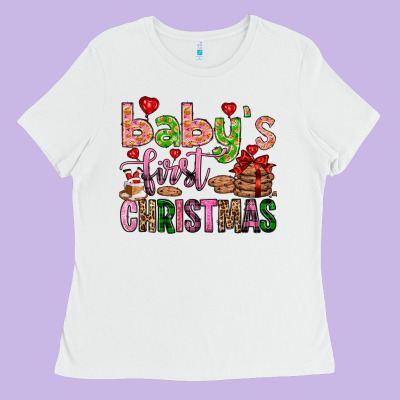 Baby's First Christmas Ladies Tee Designed By Fadigitalartstudio