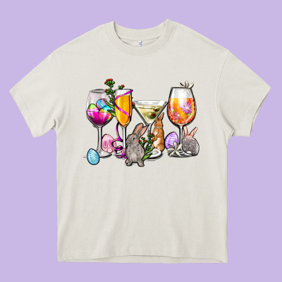 Easter Wine Glasses Heavy Core Tee Designed By Oliviacreatesart