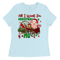 Baby Blue all i want for christmas is a pig Ladies Tee - FaDigitalArtStudio