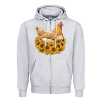 Heather Grey chicken with sunflowers Zipper Hoodie - RanaPortraitStore