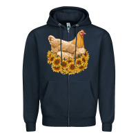Navy chicken with sunflowers Zipper Hoodie - RanaPortraitStore