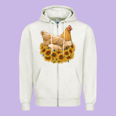 Chicken With Sunflowers Zipper Hoodie Designed By Ranaportraitstore
