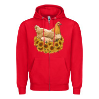 Red chicken with sunflowers Zipper Hoodie - RanaPortraitStore