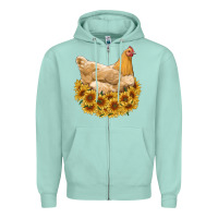 Seafoam chicken with sunflowers Zipper Hoodie - RanaPortraitStore