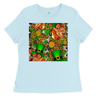 Baby Blue st patricks  cow with candy Ladies Tee - FaDigitalArtStudio