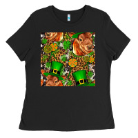 Black st patricks  cow with candy Ladies Tee - FaDigitalArtStudio