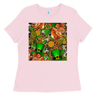 Bubblegum Pink st patricks  cow with candy Ladies Tee - FaDigitalArtStudio