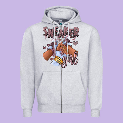 Sky J Mauve Sneaker Girl Afro Woman Zipper Hoodie Designed By Ranaportraitstore