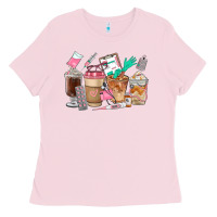 Bubblegum Pink Nurse Coffee Cups Ladies Tee - FaDigitalArtStudio