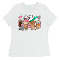 White Nurse Coffee Cups Ladies Tee - FaDigitalArtStudio