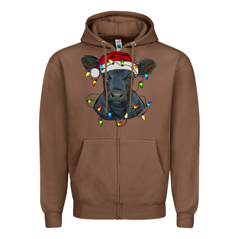 Christmas Baby Black Angus Calf With Lights Zipper Hoodie by RanaPortraitStore | Teevron