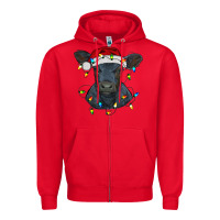 Red christmas baby black angus calf with lights Zipper Hoodie - RanaPortraitStore