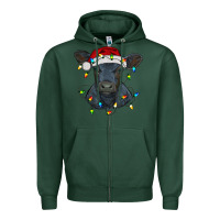 Sports Green christmas baby black angus calf with lights Zipper Hoodie - RanaPortraitStore