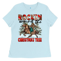 Baby Blue Rockin Around The Christmas Tree Rodeo Ladies Tee - FaDigitalArtStudio