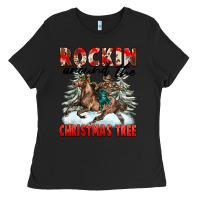 Black Rockin Around The Christmas Tree Rodeo Ladies Tee - FaDigitalArtStudio