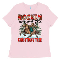 Bubblegum Pink Rockin Around The Christmas Tree Rodeo Ladies Tee - FaDigitalArtStudio