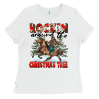 White Rockin Around The Christmas Tree Rodeo Ladies Tee - FaDigitalArtStudio