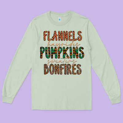 Flannels Hayrides Pumpkins Bonfires Long Sleeve Tee Designed By Cowhidedigitalart