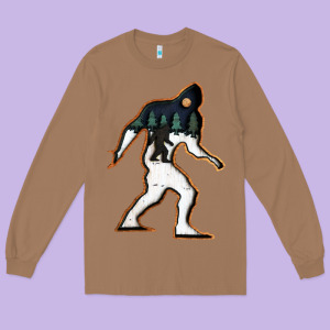 Bigfoot Wood Layered Christmas Long Sleeve Tee Designed By Designefamous