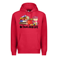 Cardinal teacher life with books  pen and coffee Premium Hoodie - Artiststas