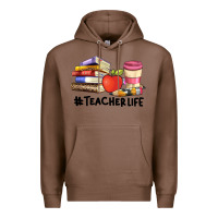 Chestnut teacher life with books  pen and coffee Premium Hoodie - Artiststas