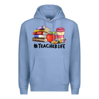 Colony Blue teacher life with books  pen and coffee Premium Hoodie - Artiststas