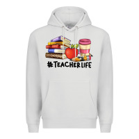 Dove Grey teacher life with books  pen and coffee Premium Hoodie - Artiststas