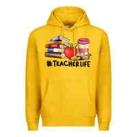 Lemon teacher life with books  pen and coffee Premium Hoodie - Artiststas