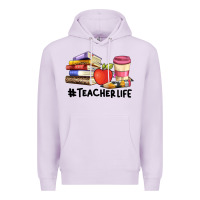 Lilac teacher life with books  pen and coffee Premium Hoodie - Artiststas