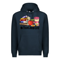 Navy teacher life with books  pen and coffee Premium Hoodie - Artiststas